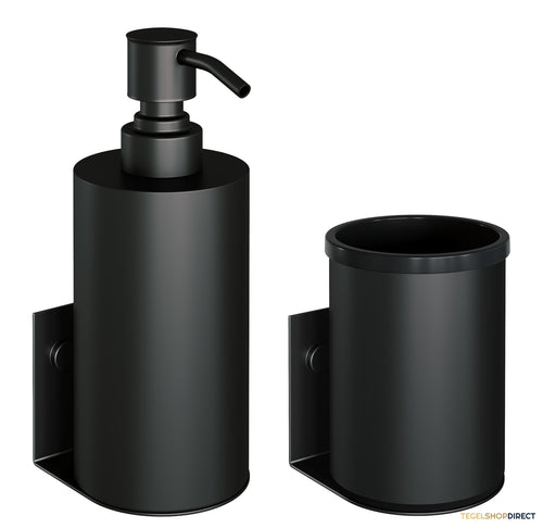 Zeepdispenser en Beker BRAUER Model A Incl. Wand Ophanging en Magnetisch opzetvlak Mat Zwart