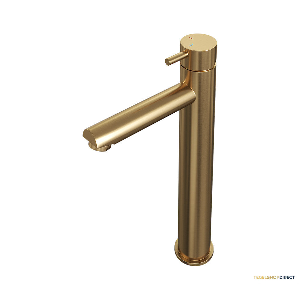 Wastafelmengkraan Brauer Gold Edition Coldstart Opbouw Hoog Korte Ronde Hendel Geborsteld Goud PVD