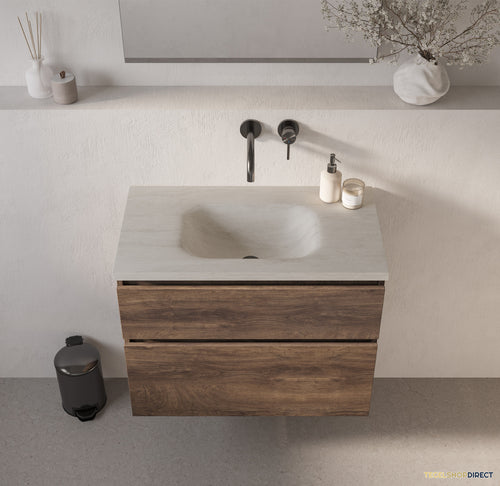 BRAUER Dune Medium wastafel 80 cm met 1 wasbak en 0 kraangaten Sintered Stone Ivory Travertin