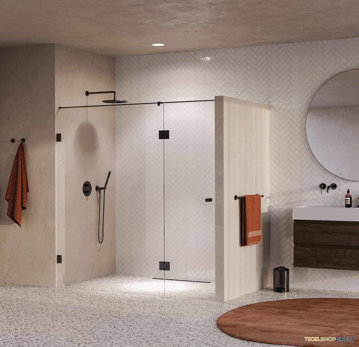 BRAUER Void Carving nisdeur 2-delig helder glas 190x200 omkeerbaar met draaideur 70 aan glas incl. glascoating PVD gunmetal geborsteld – afbeelding 2