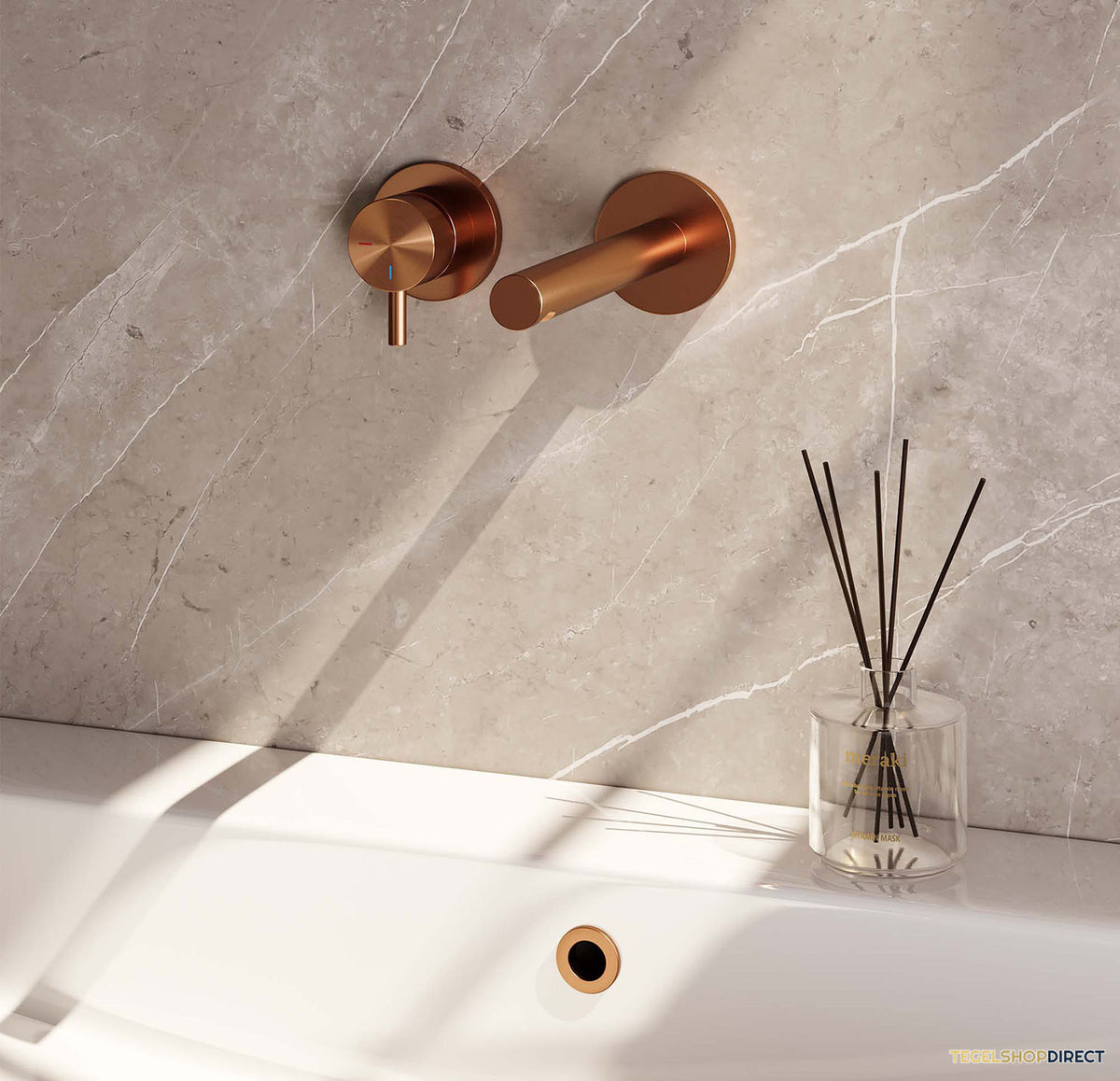 Inbouw Wastafelmengkraan Brauer Copper Edition Coldstart Rechte Uitloop Korte Ronde Hendel Links Geborsteld Koper PVD Met Rozetten – afbeelding 2