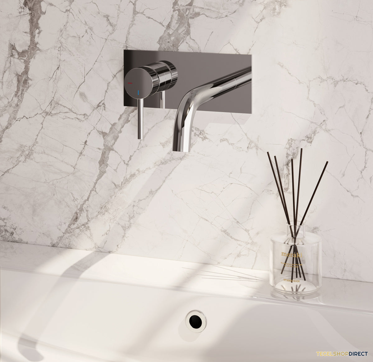 Brauer Stripe inbouw wastafelmengkraan met gebogen uitloop en afdekplaat model A2 chroom – afbeelding 2