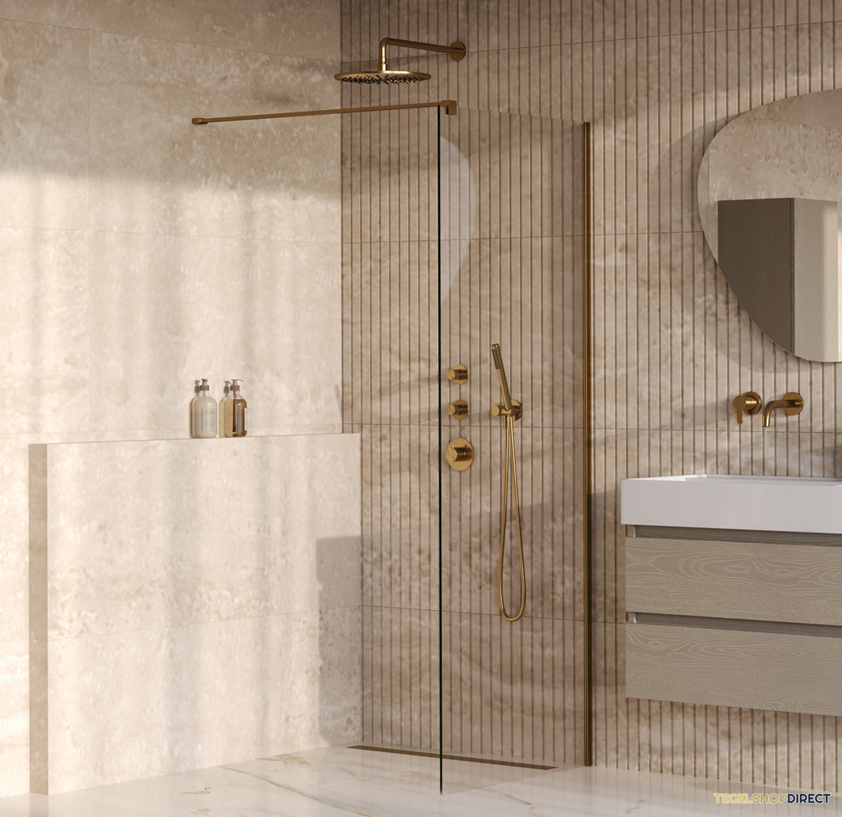 BRAUER Oblivion inloopdouche helder glas 70x200 incl. glascoating PVD goud geborsteld