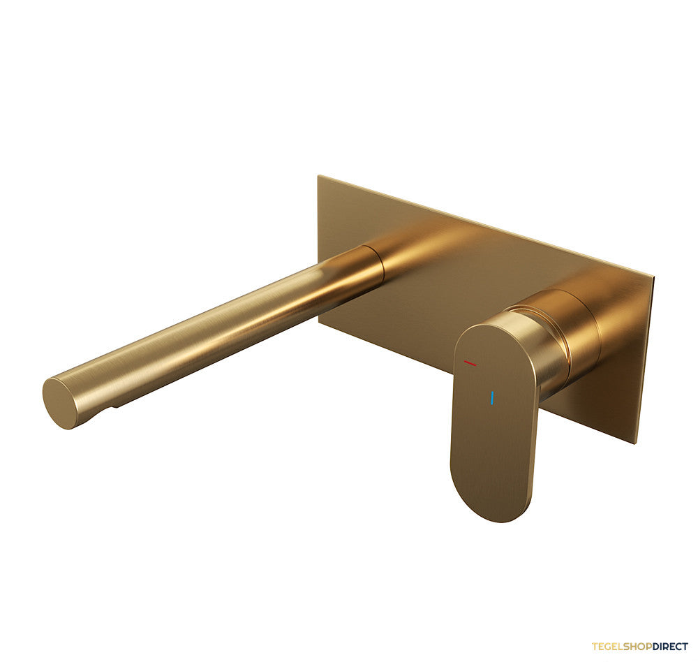 Inbouw Wastafelmengkraan Brauer Gold Edition Coldstart Rechte Uitloop Platte Hendel Rechts Geborsteld Goud PVD Met Afdekplaat