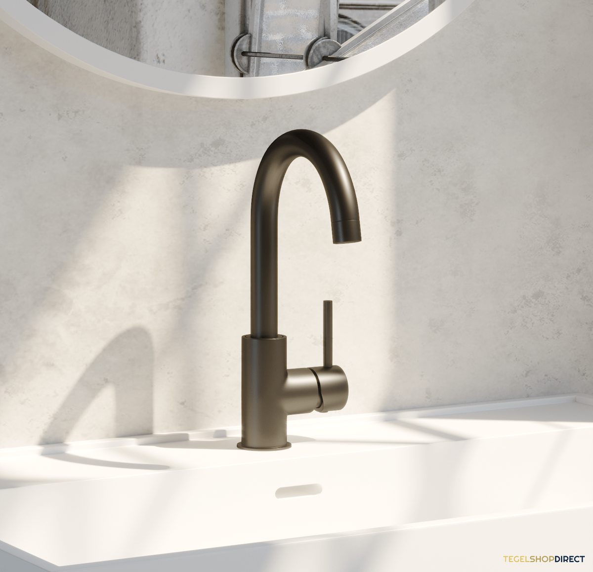 Wastafelmengkraan Brauer Black Edition Coldstart Opbouw Hoog Gebogen Ronde Hendel Mat Zwart – afbeelding 2