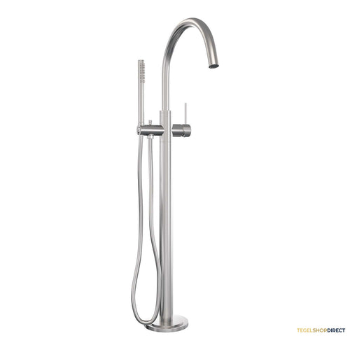 Badkraan Vrijstaand Brauer Brushed Carving met Staaf Handdouche Geborsteld RVS