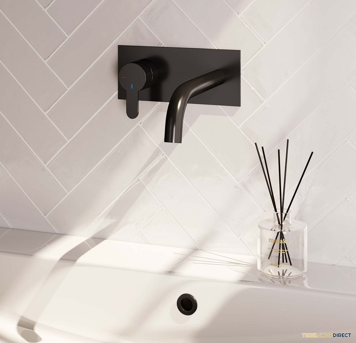 Inbouw Wastafelmengkraan Brauer Black Edition Coldstart Gebogen Uitloop Korte Platte Hendel Links Mat Zwart Met Afdekplaat – afbeelding 2