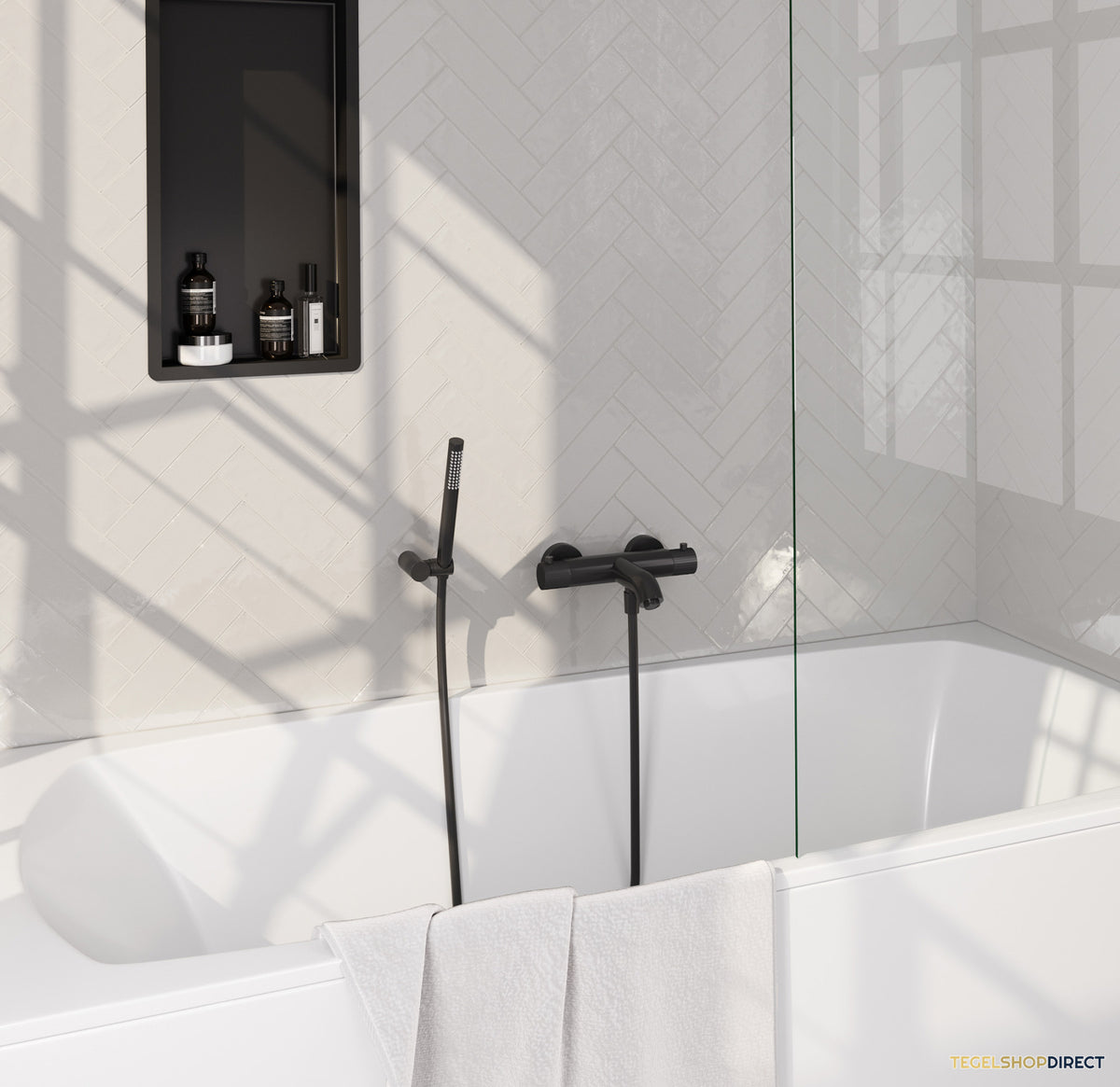 Brauer Stripe opbouw baddouche thermostaatkraan SET 03 met wandhouder en staaf handdouche en doucheslang mat zwart