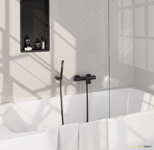 Brauer Stripe opbouw baddouche thermostaatkraan SET 03 met wandhouder en staaf handdouche en doucheslang mat zwart