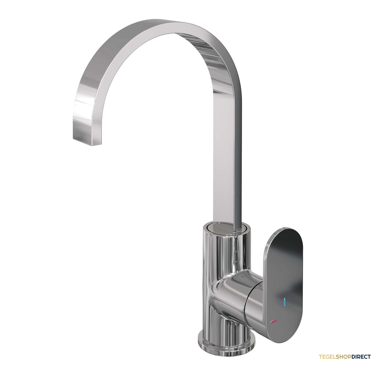 Wastafelmengkraan Brauer Chrome Edition Coldstart Opbouw Hoog Plat Gebogen Platte Hendel Chroom