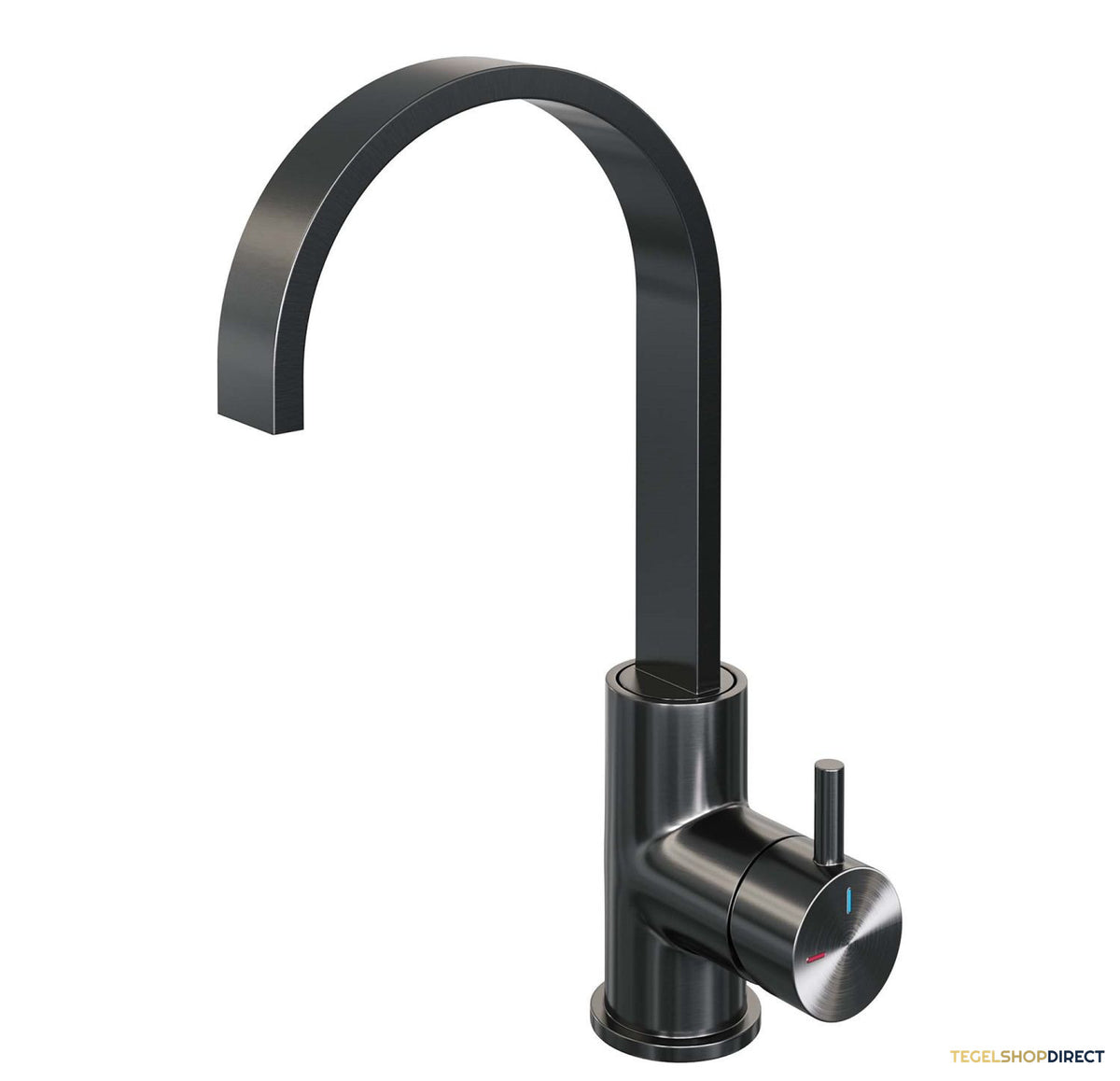 Wastafelmengkraan Brauer Gunmetal Edition Coldstart Opbouw Hoog Plat Gebogen Korte Ronde Hendel Geborsteld Gunmetal PVD