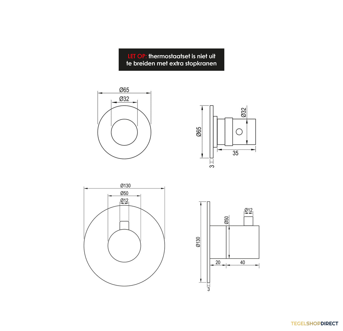 Inbouwthermostaat Brauer Gunmetal Edition en 2 Stopkranen Met in- en Afbouwdelen Geborsteld Gunmetal OUTLET – afbeelding 3