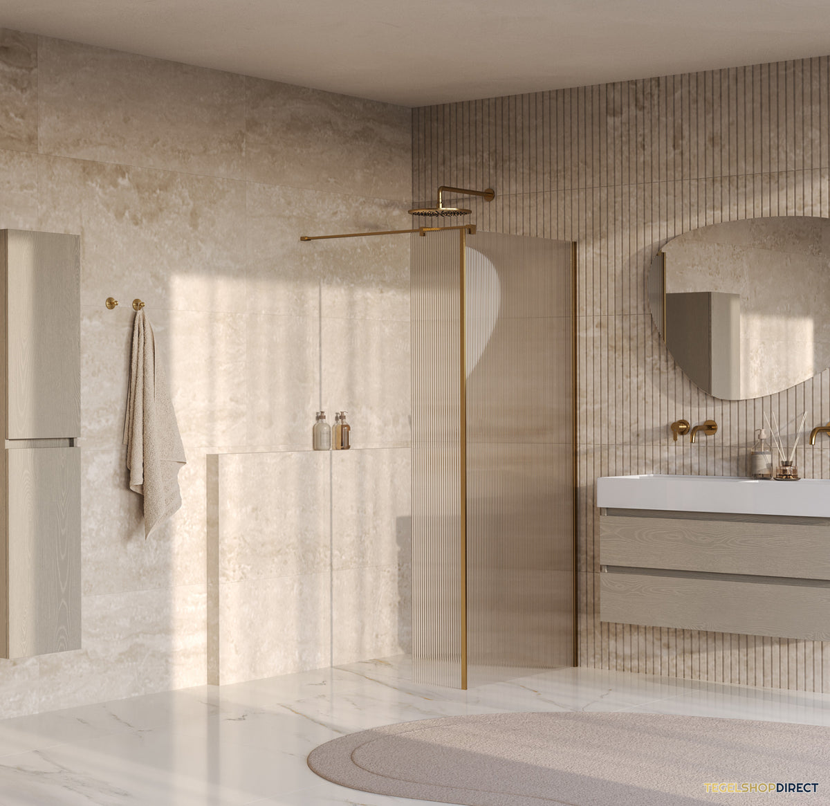 BRAUER Oblivion Flow inloopdouche helder ribbelglas 90x200 met zijwand 30 incl. glascoating Geborsteld Goud PVD – afbeelding 2