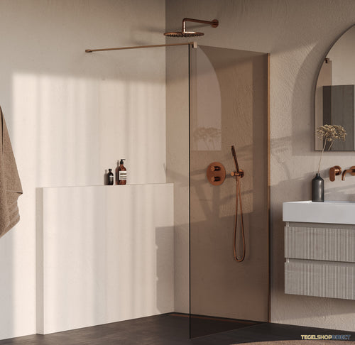 BRAUER Oblivion inloopdouche brons glas 90x200 incl. glascoating PVD koper geborsteld