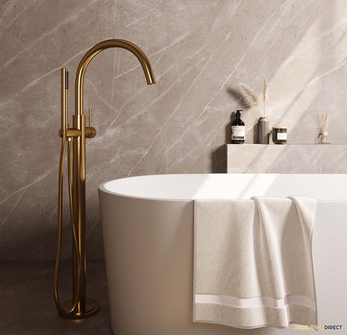 Badkraan Vrijstaand Brauer Gold Carving met Staaf Handdouche Geborsteld Goud