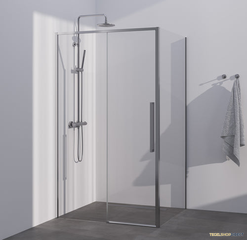 BRAUER Season douchecabine model B met schuifdeur helder glas 100x80x200 omkeerbaar incl. glascoating Season-RVS-kleurig