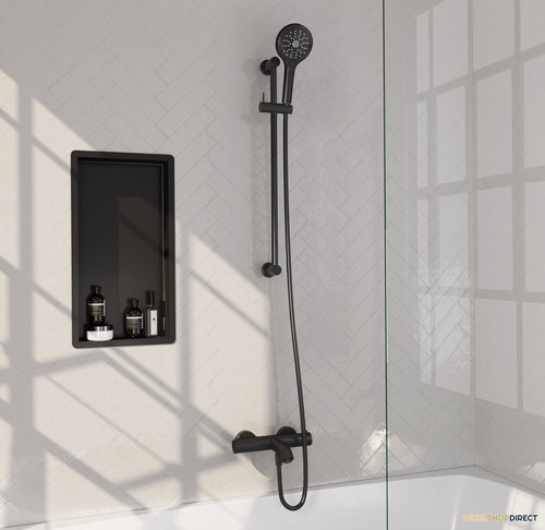 Brauer Stripe opbouw baddouche thermostaatkraan SET 02 met glijstang en 3-standen handdouche en doucheslang mat zwart