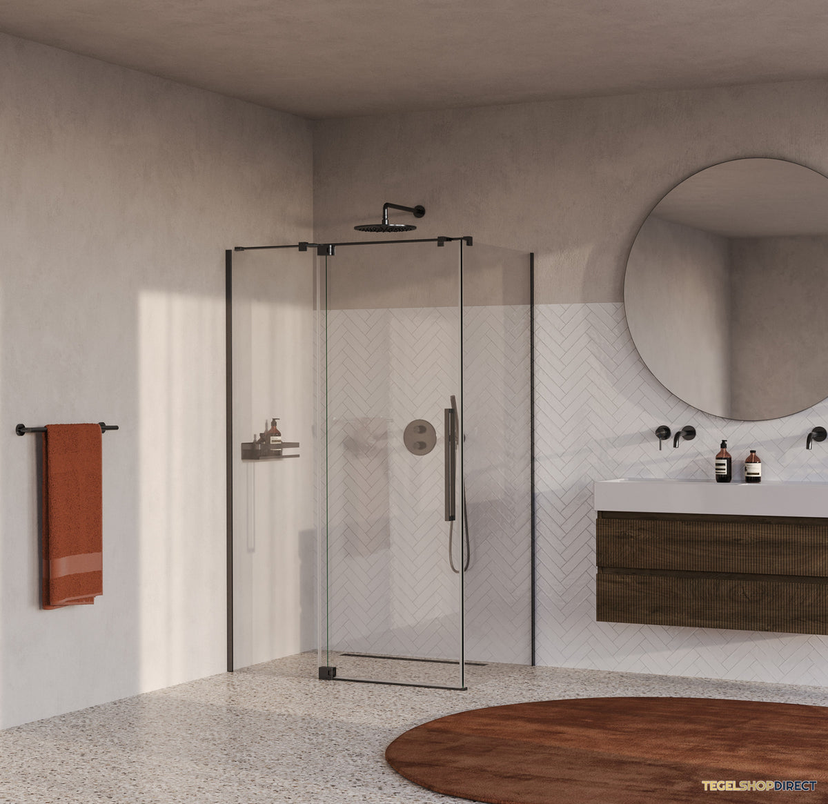 BRAUER Stellar douchecabine met draaideur helder glas 120x90x200 omkeerbaar incl. glascoating PVD gunmetal geborsteld – afbeelding 2