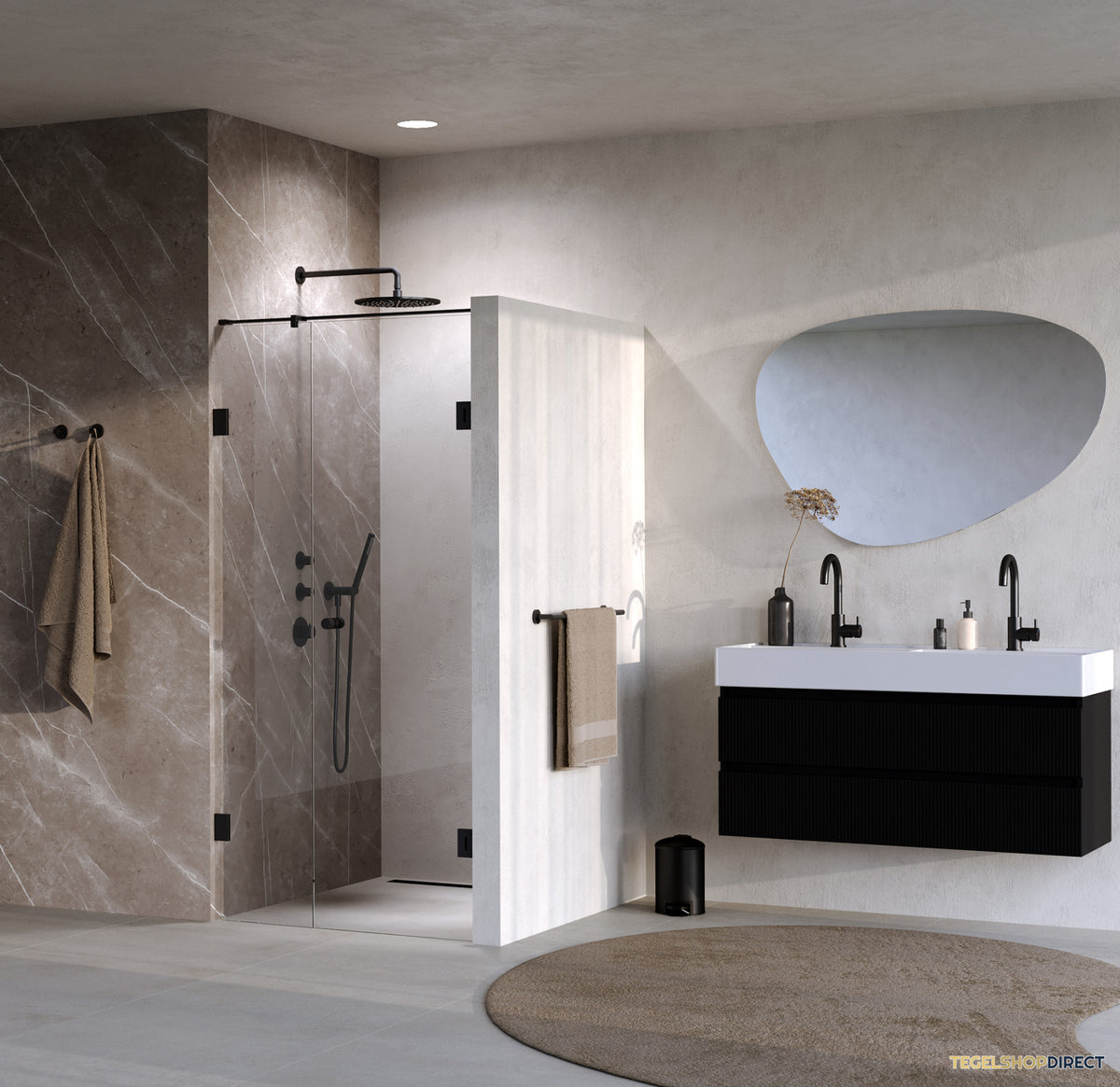 BRAUER Void Carving nisdeur 2-delig helder glas 100x200 omkeerbaar met draaideur 60 aan muur incl. glascoating mat zwart – afbeelding 2