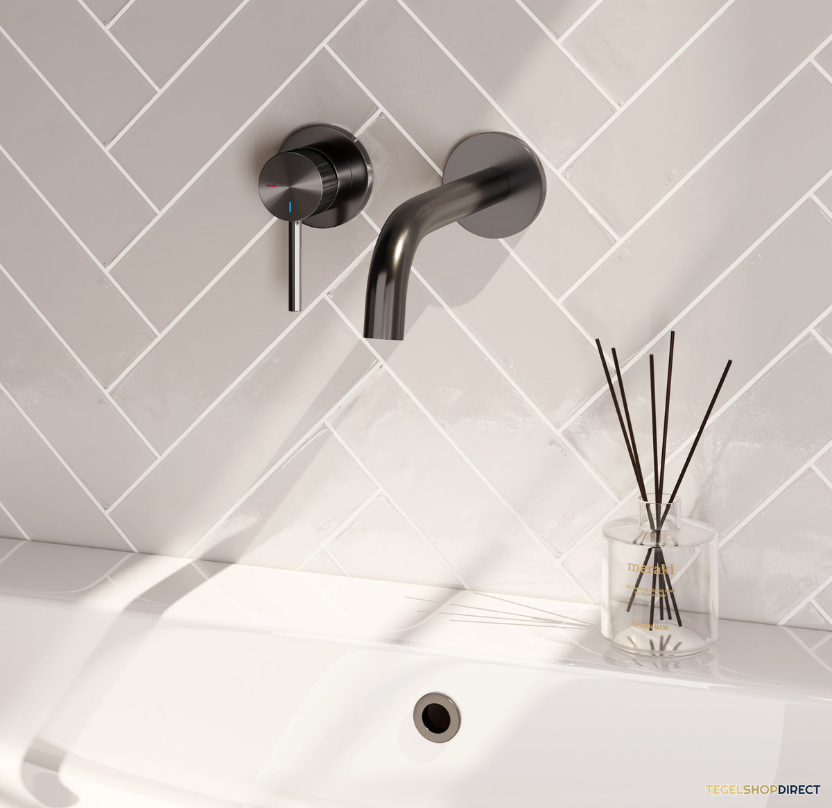 Brauer Stripe inbouw wastafelmengkraan met gebogen uitloop en rozetten model A2 gunmetal geborsteld PVD – afbeelding 2