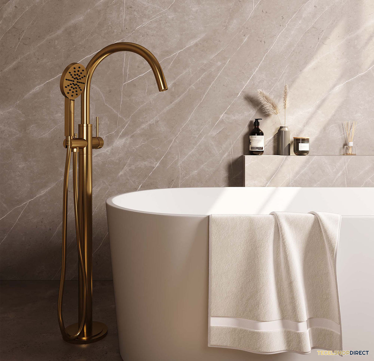 Badkraan Vrijstaand Brauer Gold Carving met Handdouche 3-Standen Geborsteld Goud – afbeelding 2