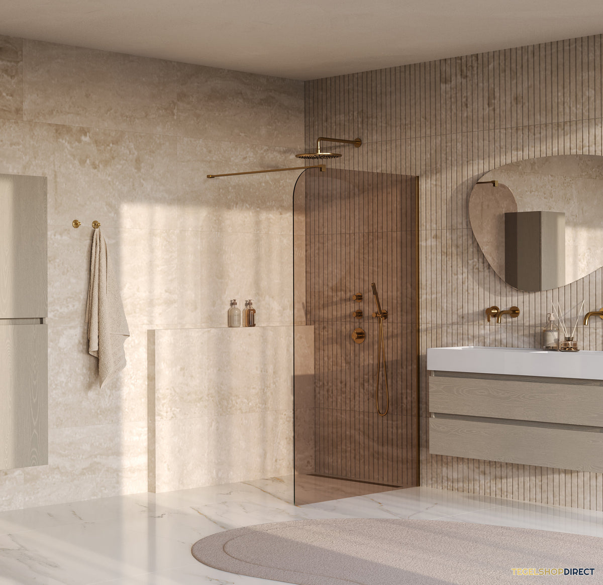 BRAUER Orion inloopdouche brons glas 120x200 incl. glascoating Geborsteld Goud PVD – afbeelding 2