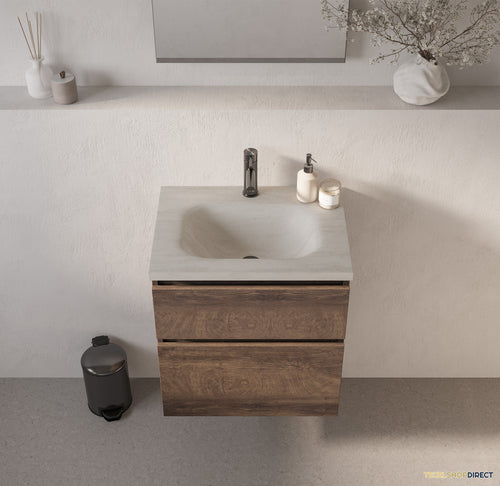 BRAUER Dune Medium wastafel 60 cm met 1 wasbak en 1 kraangat Sintered Stone Ivory Travertin