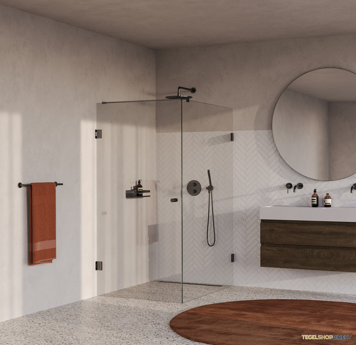 BRAUER Void Carving douchecabine met draaideur helder glas 100x140x200 incl. glascoating PVD gunmetal geborsteld – afbeelding 2