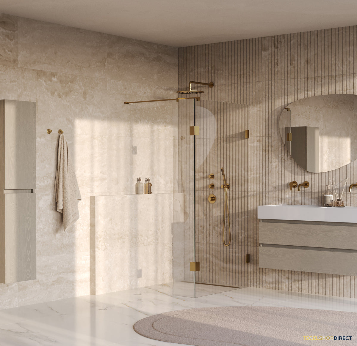 BRAUER Void inloopdouche helder glas 90x200 met 40 zijwand incl. glascoating PVD goud geborsteld – afbeelding 2