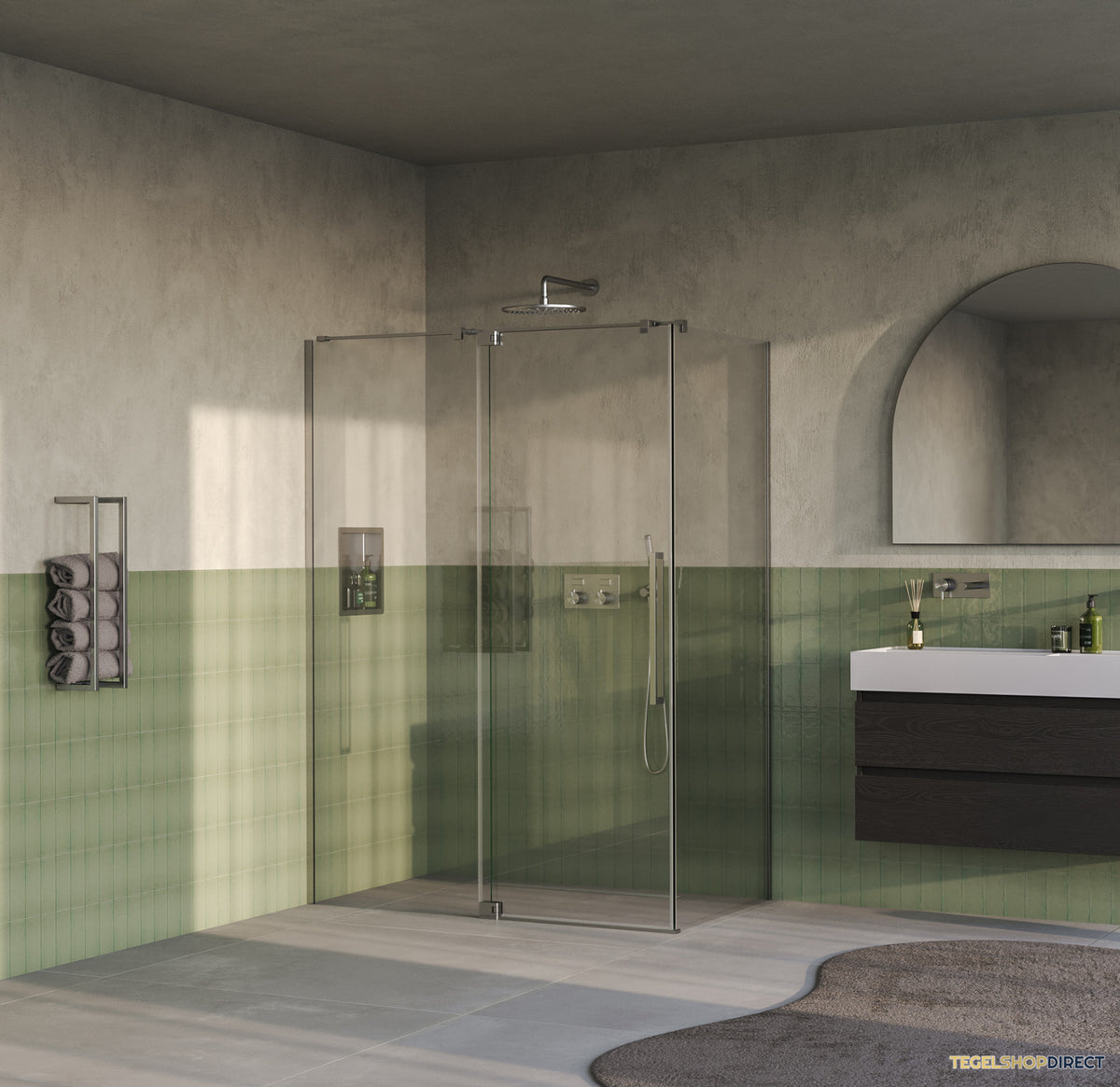 BRAUER Stellar douchecabine met draaideur helder glas 140x90x200 omkeerbaar incl. glascoating PVD RVS-kleurig geborsteld – afbeelding 2