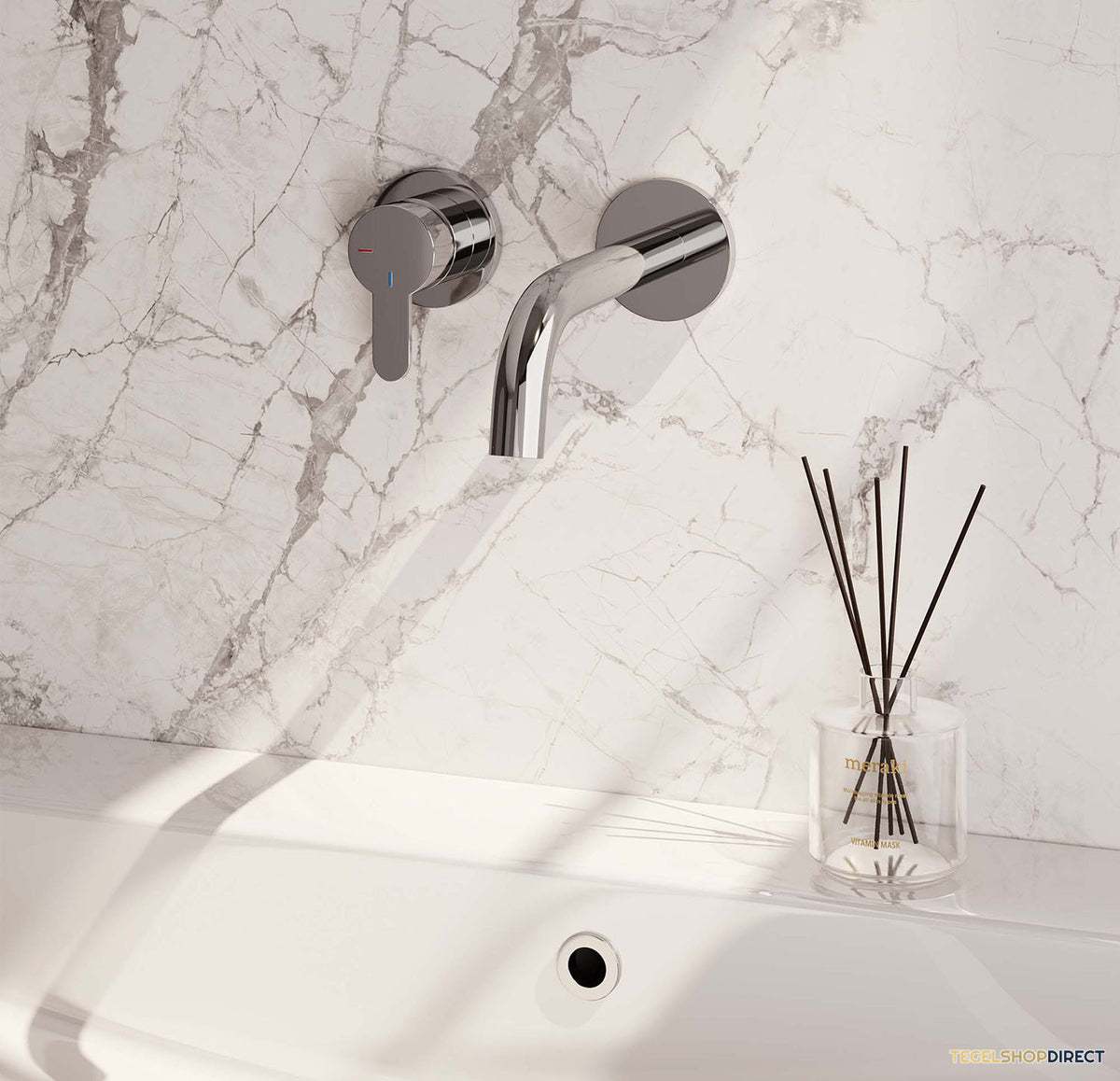 Inbouw Wastafelmengkraan Brauer Chrome Edition Coldstart Gebogen Uitloop Korte Platte Hendel Links Chroom Met Rozetten – afbeelding 2