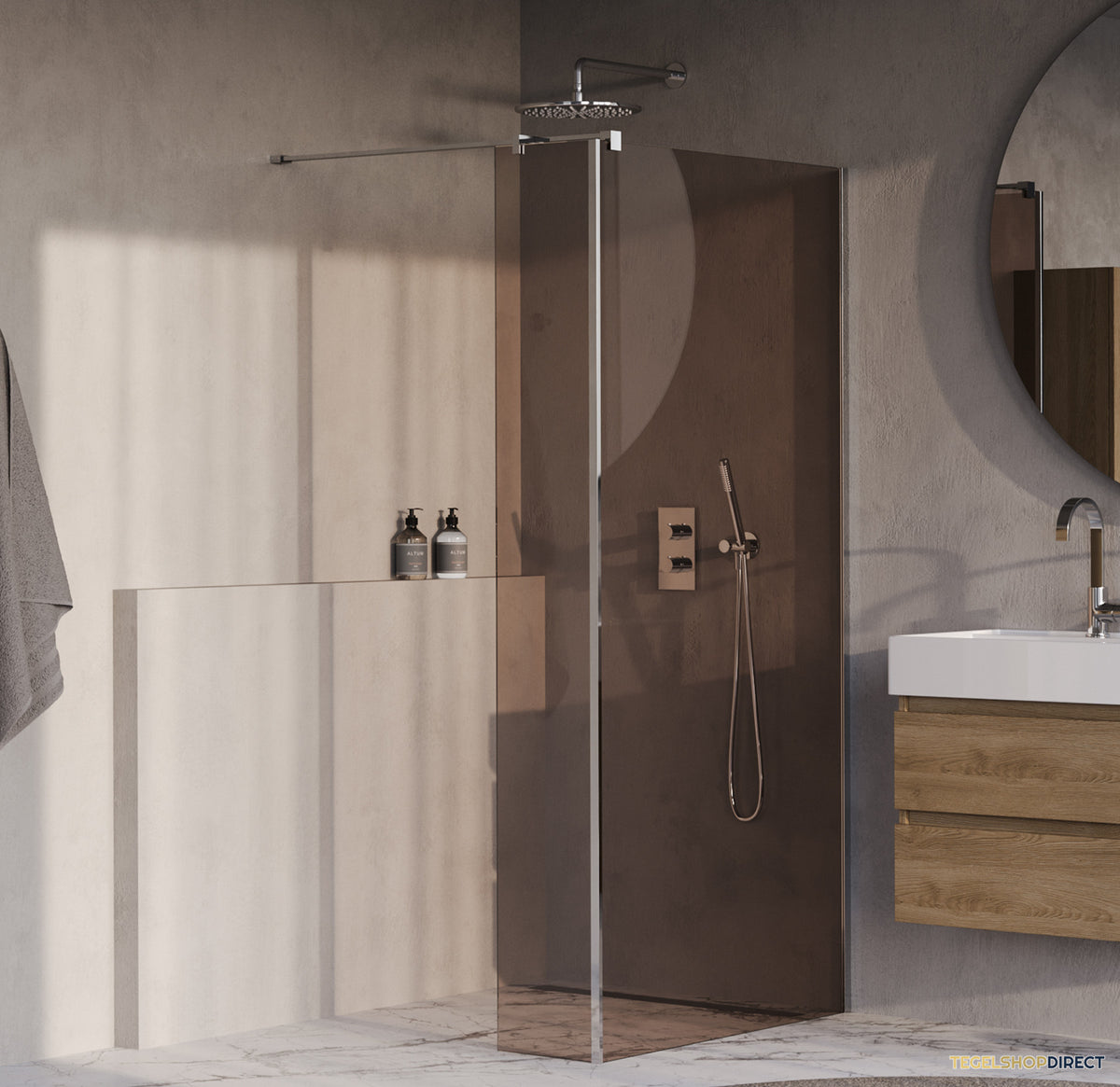 BRAUER Oblivion inloopdouche brons glas 100x200 met zijwand 30 incl. glascoating chroom