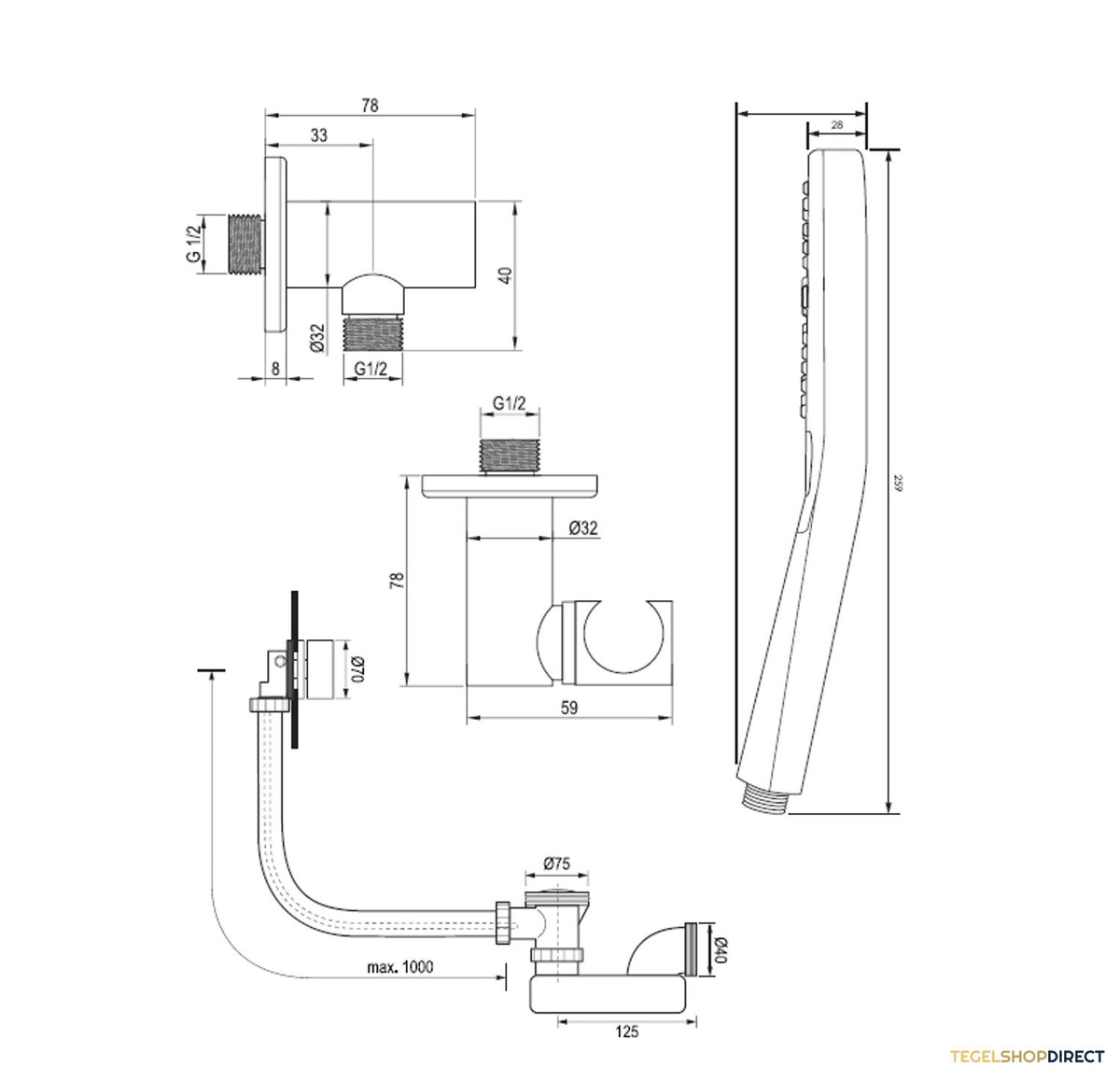 BRAUER Brushed Edition thermostatische inbouw badkraan met drukknoppen SET 04 met badvulcombinatie en 3-standen handdouche en doucheslang en wandaansluitbocht RVS geborsteld PVD – afbeelding 9