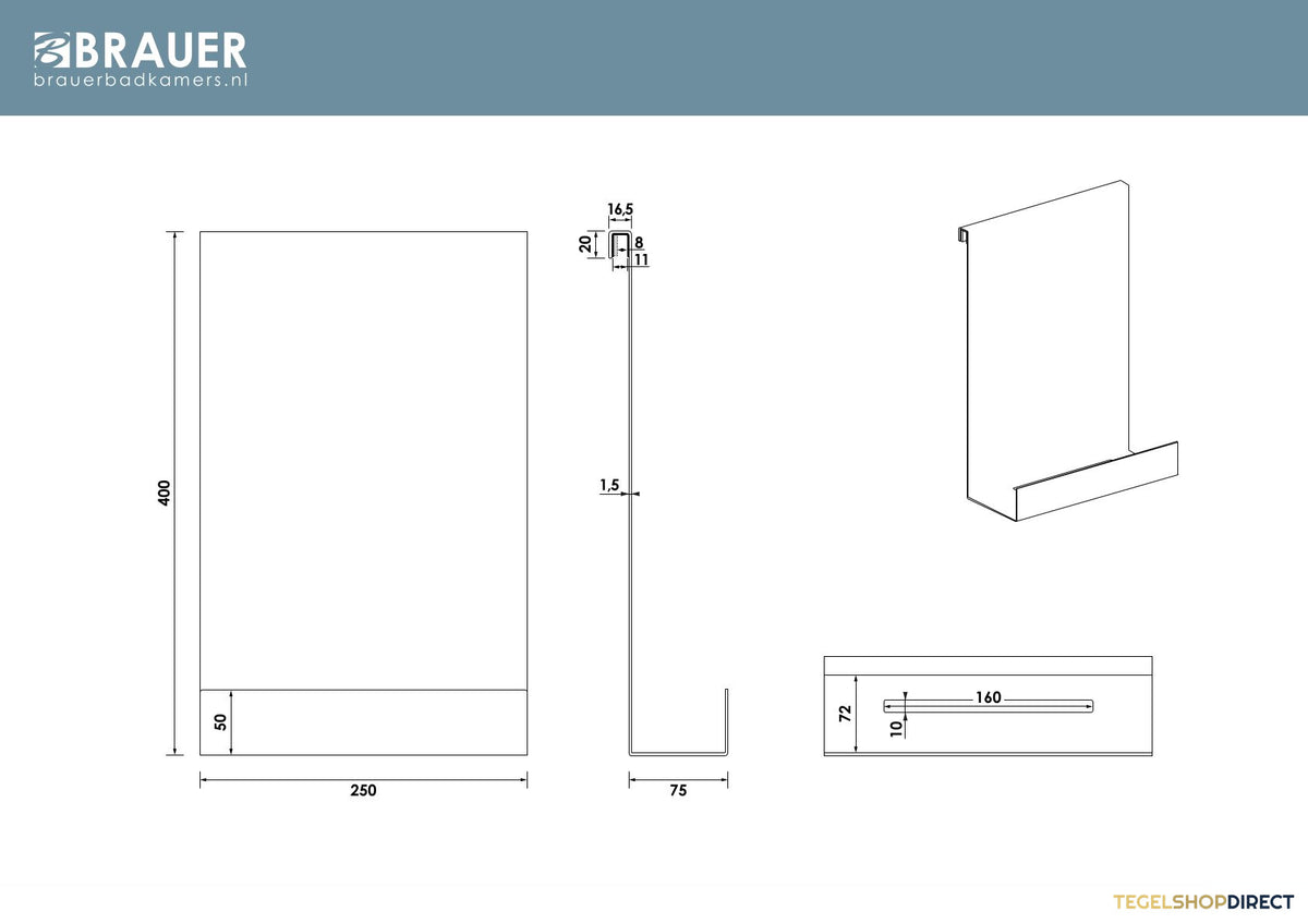 Doucherek Brauer Chrome Edition Hangend met Glasklem Chroom – afbeelding 3
