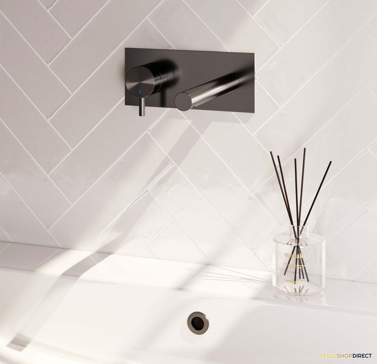 Inbouw Wastafelmengkraan Brauer Gunmetal Edition Coldstart Rechte Uitloop Korte Ronde Hendel Links Geborsteld Gunmetal PVD Met Afdekplaat – afbeelding 2