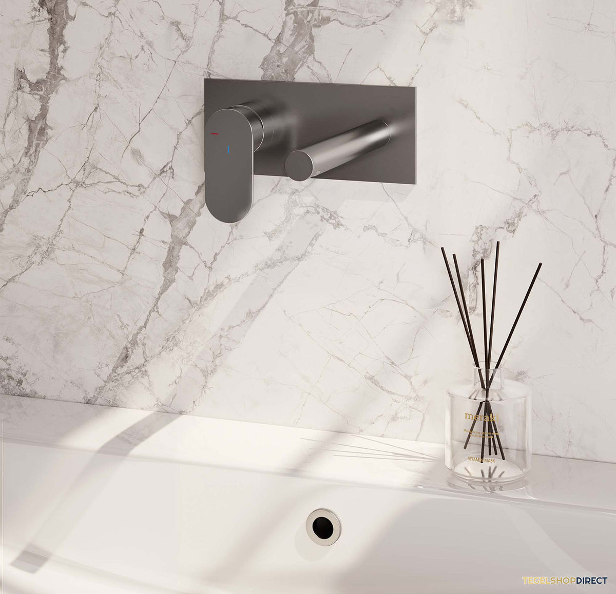 Inbouw Wastafelmengkraan Brauer Brushed Edition Coldstart Rechte Uitloop Platte Hendel Links Geborsteld RVS PVD Met Afdekplaat – afbeelding 2