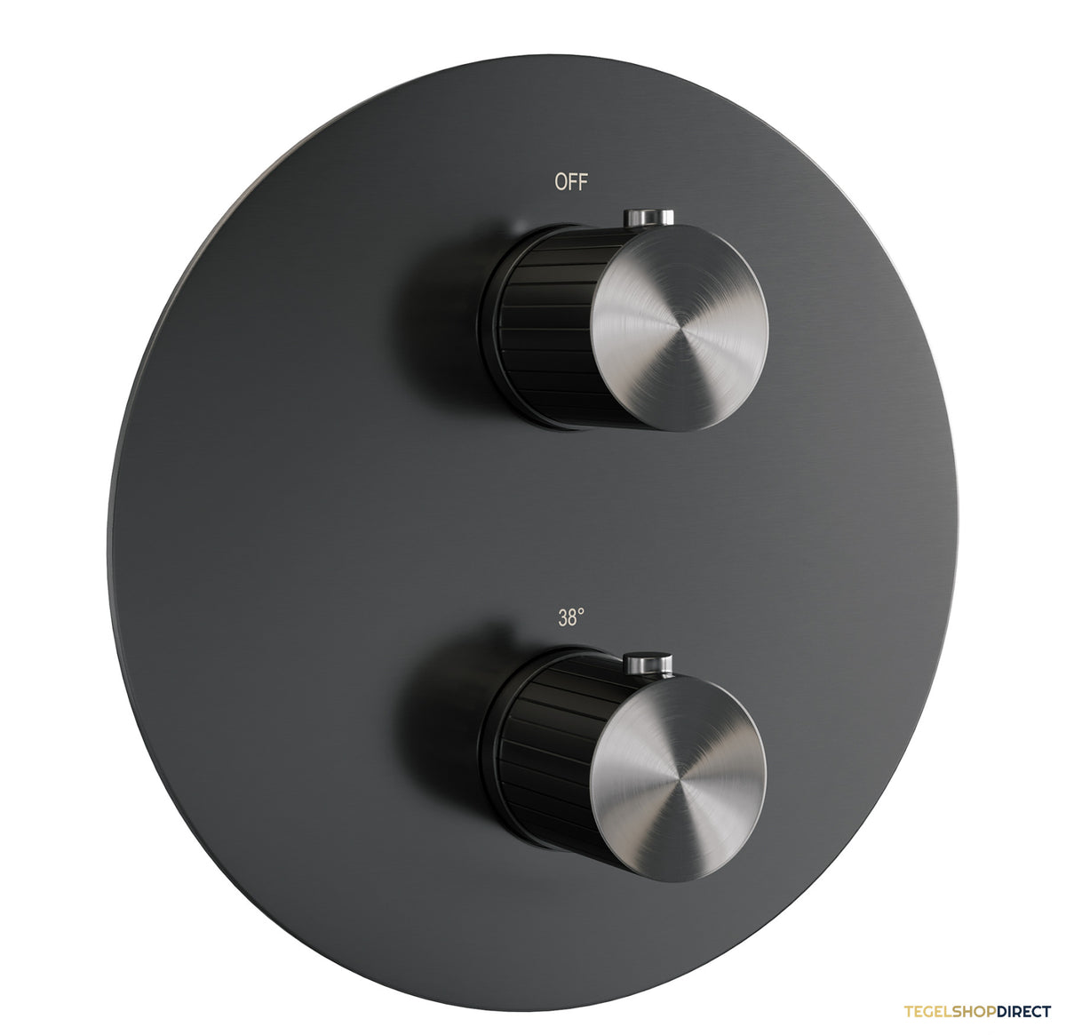 Brauer Stripe thermostatische inbouw regendouche 3-weg rond SET 38 met 25 cm douchekop en gebogen muurarm en staaf handdouche en doucheslang en wandaansluitbocht gunmetal geborsteld PVD – afbeelding 4