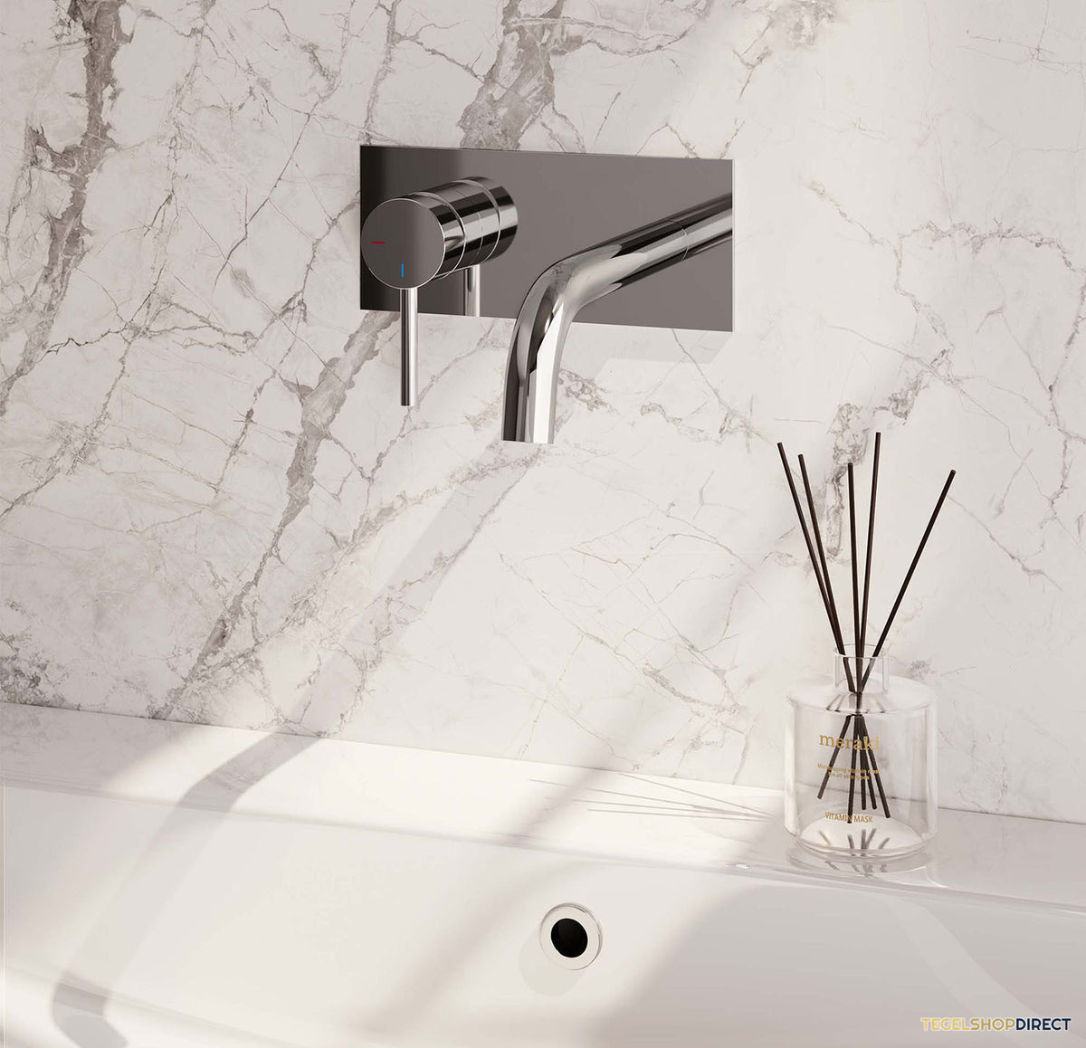 Inbouw Wastafelmengkraan Brauer Chrome Edition Coldstart Gebogen Uitloop Ronde Hendel Links Chroom Met Afdekplaat – afbeelding 2