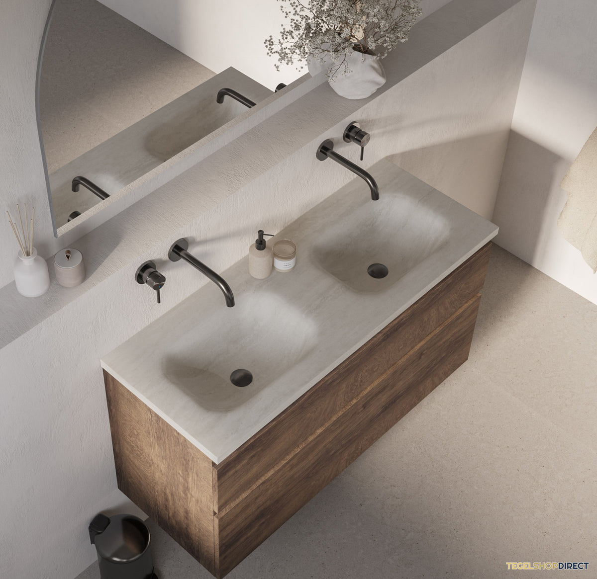 BRAUER Dune Medium wastafel 120 cm met 2 wasbakken en 0 kraangaten Sintered Stone Ivory Travertin – afbeelding 2