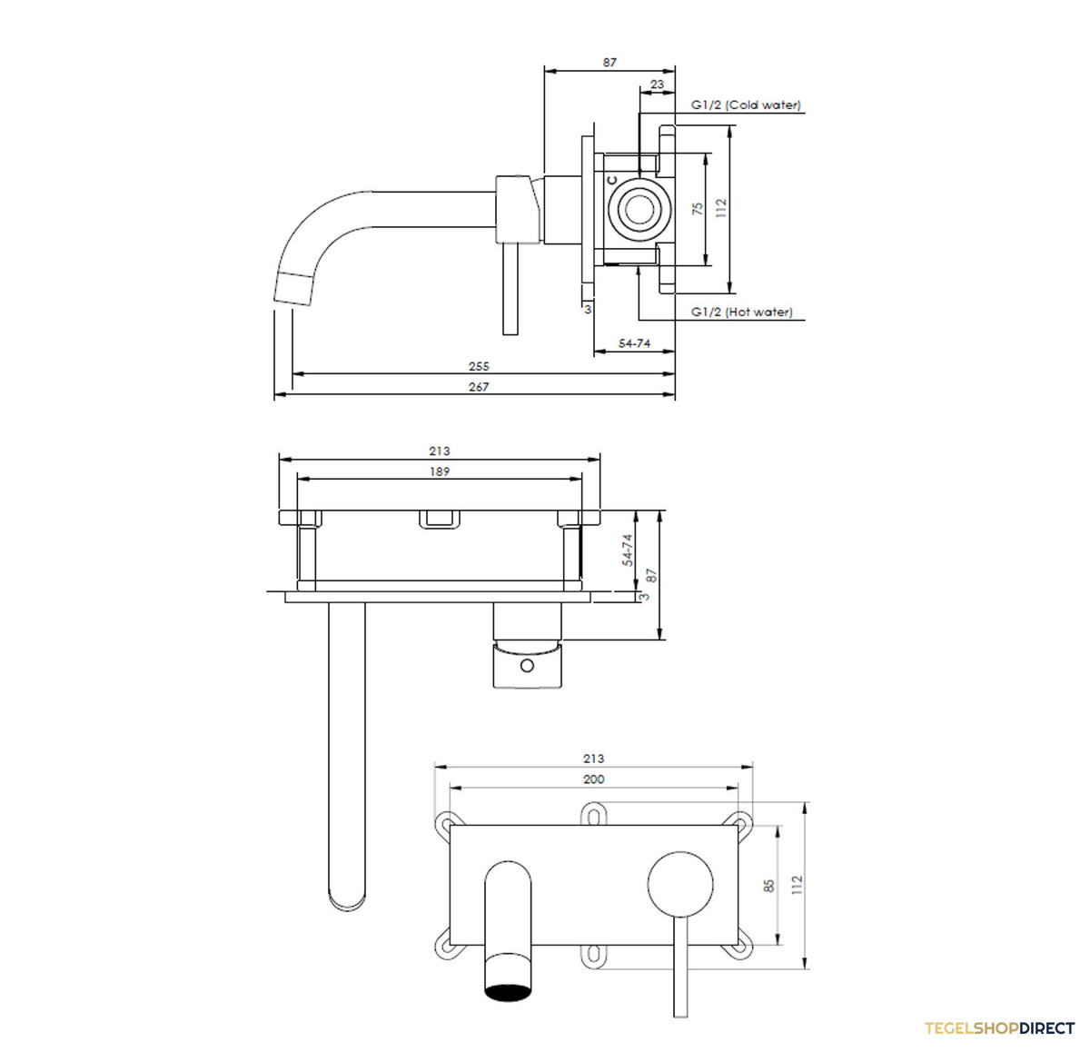 Inbouw Wastafelmengkraan Brauer Gold Edition Coldstart Gebogen Uitloop Ronde Hendel Rechts Geborsteld Goud PVD Met Afdekplaat – afbeelding 3