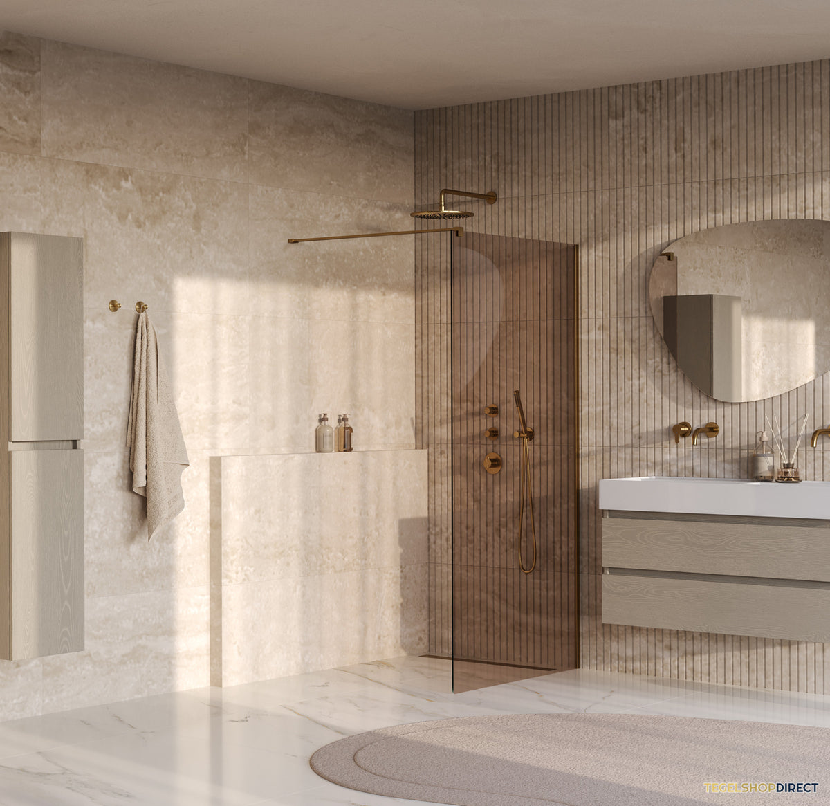 BRAUER Oblivion inloopdouche brons glas 100x200 incl. glascoating PVD goud geborsteld – afbeelding 2
