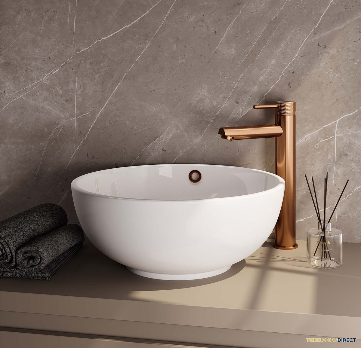 Wastafelmengkraan Brauer Copper Carving Coldstart Opbouw Hoog Ronde Hendel Geborsteld Koper PVD PVD – afbeelding 2