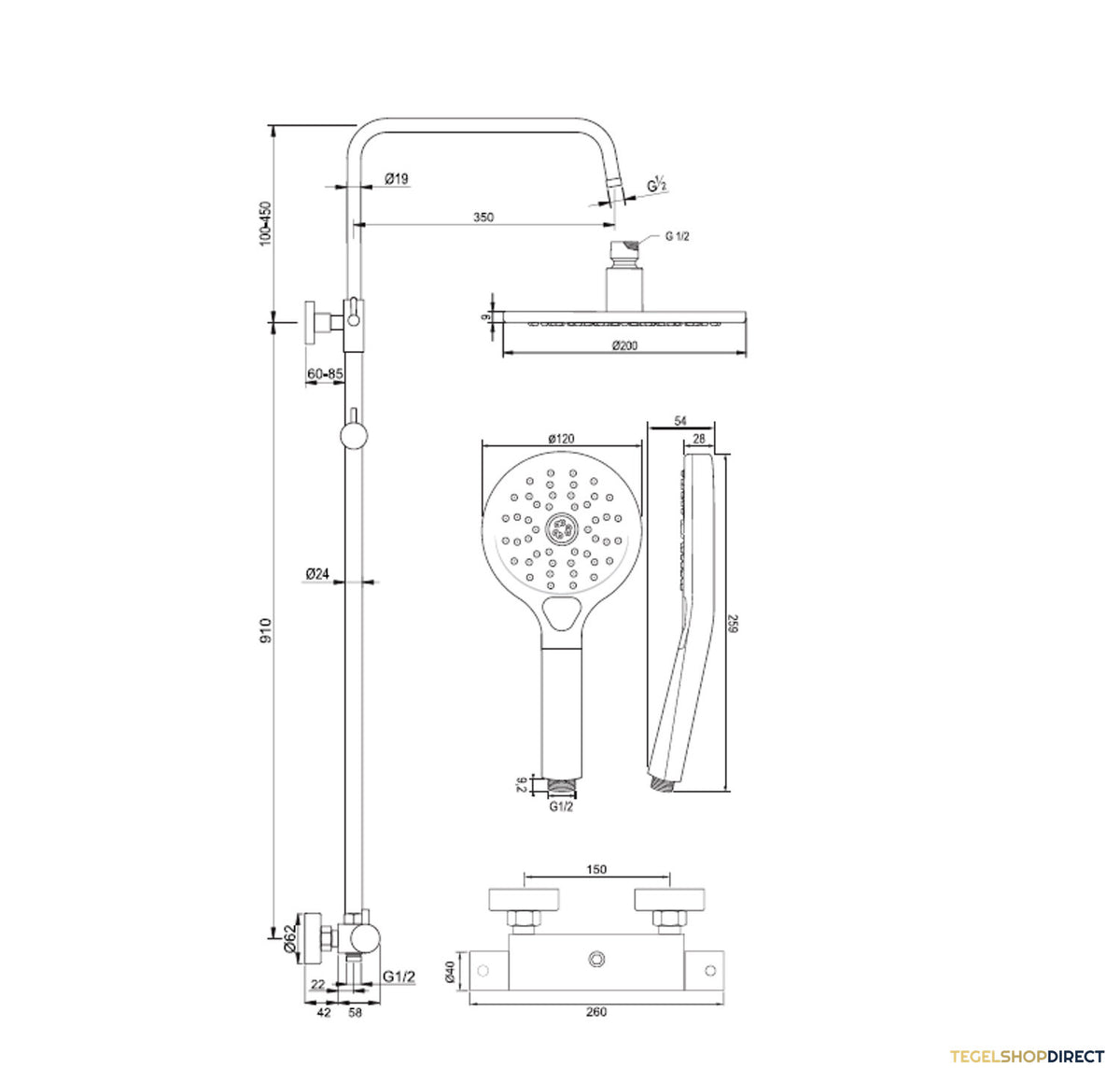 Regendouche Brauer Brushed Showerpipe Met Thermostaat 20cm 3 Standen Geborsteld RVS – afbeelding 7