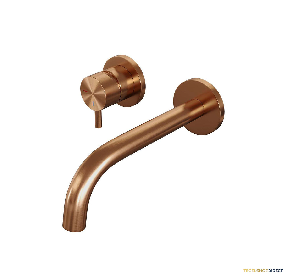 Inbouw Wastafelmengkraan Brauer Copper Edition Coldstart Gebogen Uitloop Korte Ronde Hendel Links Geborsteld Koper PVD Met Rozetten