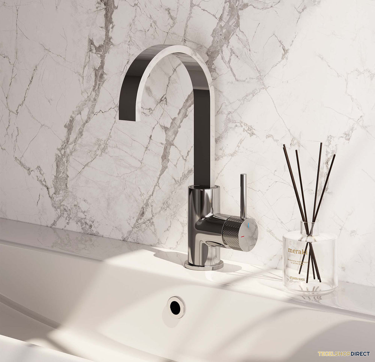 Wastafelmengkraan Brauer Chrome Carving Coldstart Opbouw Hoog Plat Gebogen Ronde Hendel Chroom – afbeelding 2