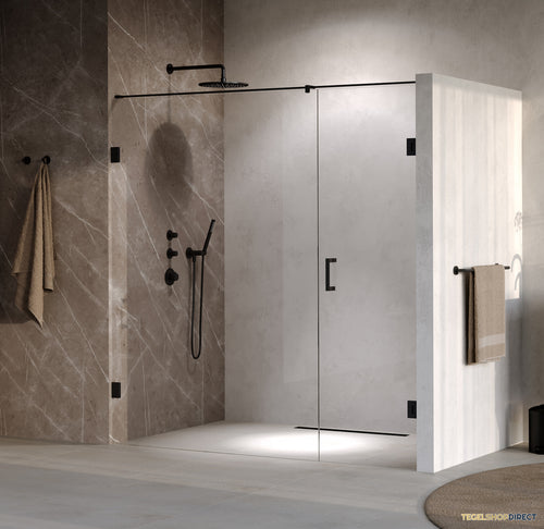 BRAUER Void nisdeur 2-delig helder glas 200x200 omkeerbaar met draaideur 70 aan muur incl. glascoating mat zwart