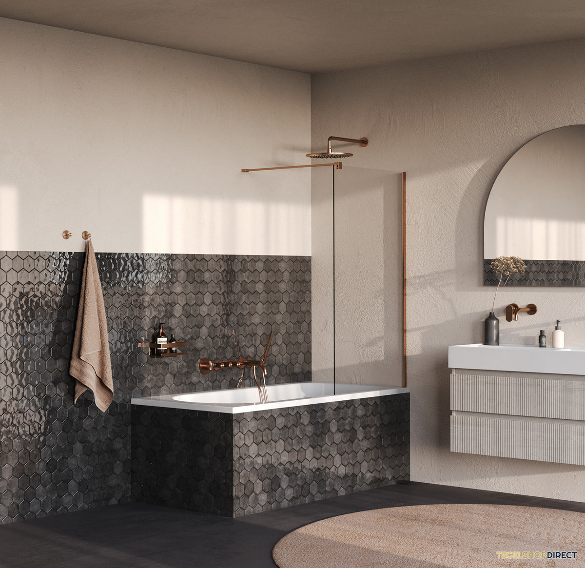 BRAUER Oblivion Badwand 80x140 Helder Glas Incl. Glascoating PVD Koper Geborsteld – afbeelding 2