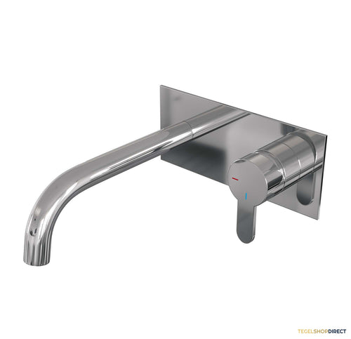 Inbouw Wastafelmengkraan Brauer Chrome Edition Coldstart Gebogen Uitloop Korte Platte Hendel Rechts Chroom Met Afdekplaat