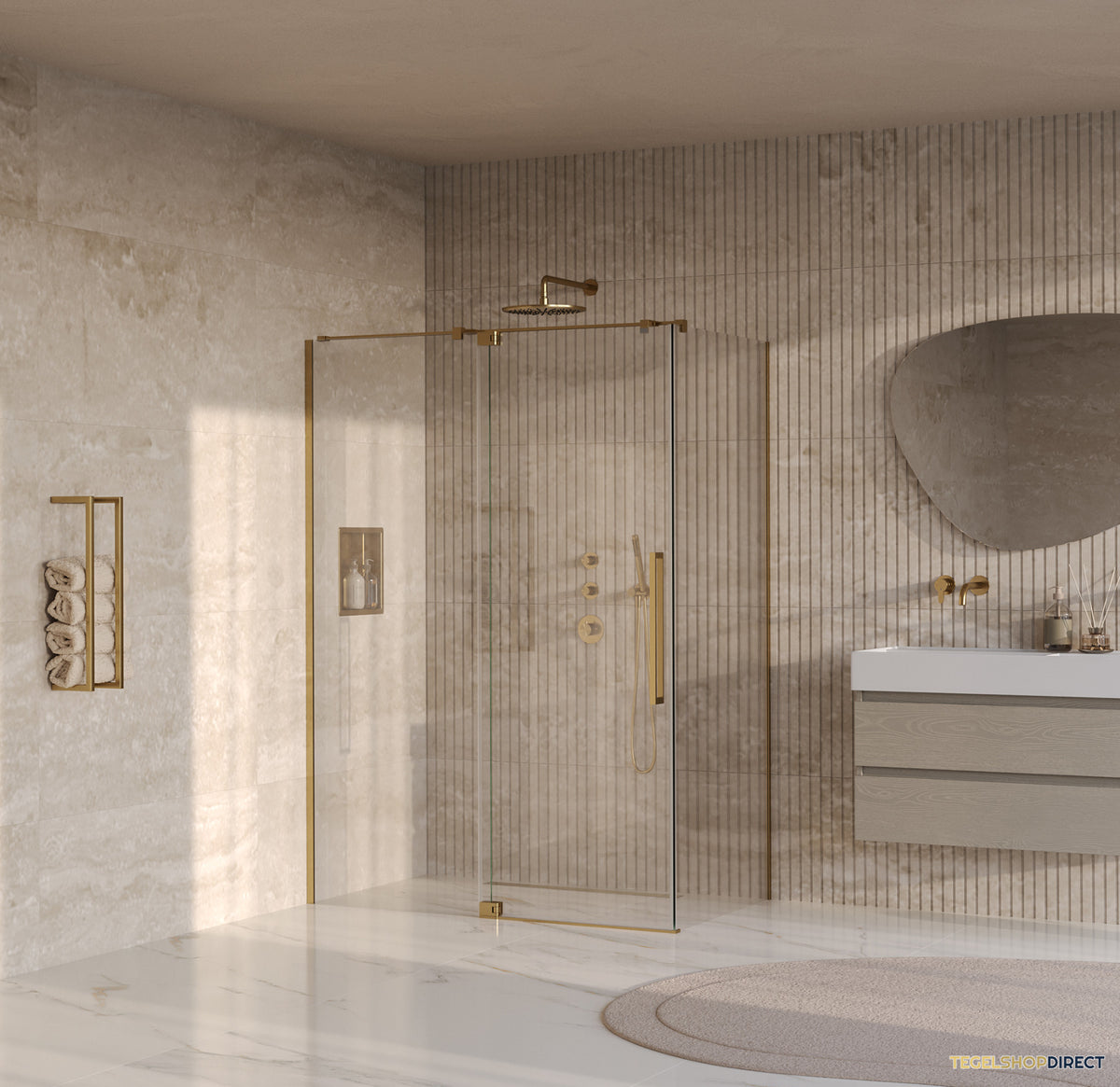 BRAUER Stellar douchecabine met draaideur helder glas 140x100x200 omkeerbaar incl. glascoating PVD goud geborsteld – afbeelding 2