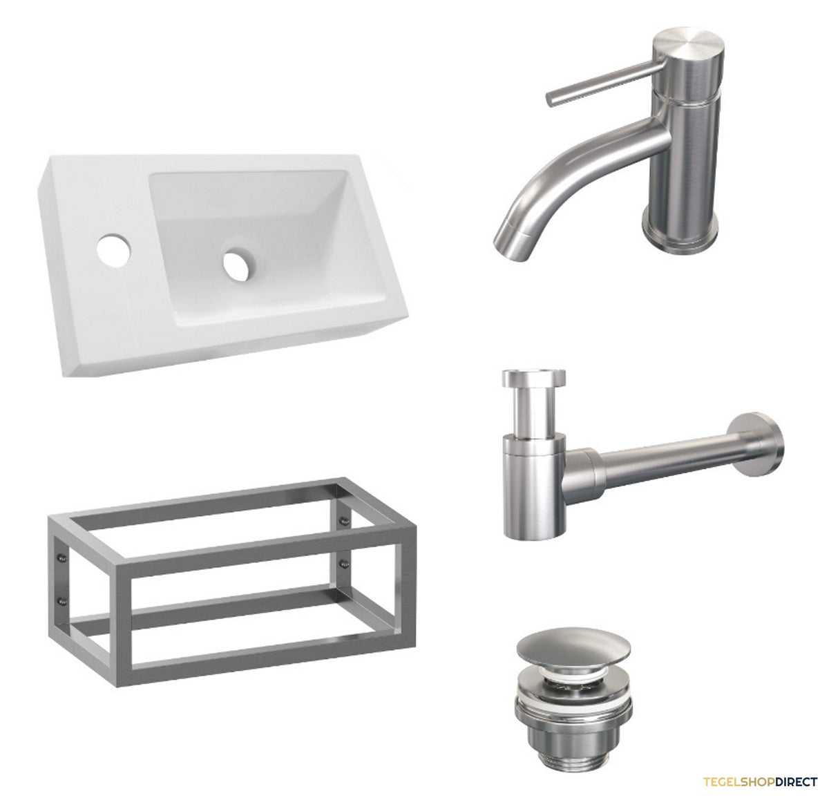 Fonteinset Brauer Brushed Edition 40x22cm Wit Incl. Toebehoren en Frame Geborsteld RVS PVD – afbeelding 2